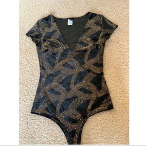 Gold Glitter Black Leotard